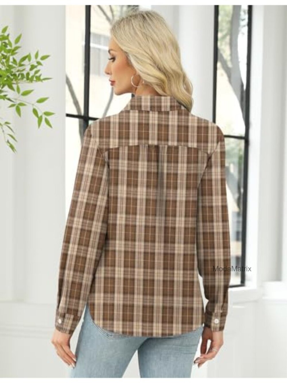 LOMON Women's Button Down Shirt Long Sleeve Loose Fit Cotton Casual - Picture 3 of 6